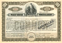 Puget Sound Power and Light Co. - Utility Unissued Stock Certificate